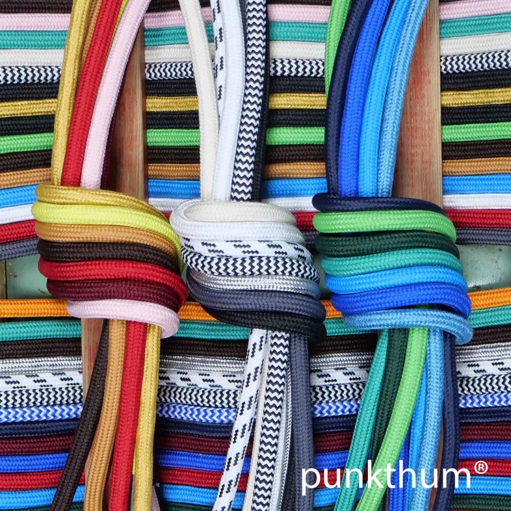Textilkabel in verschiedenen Farben.